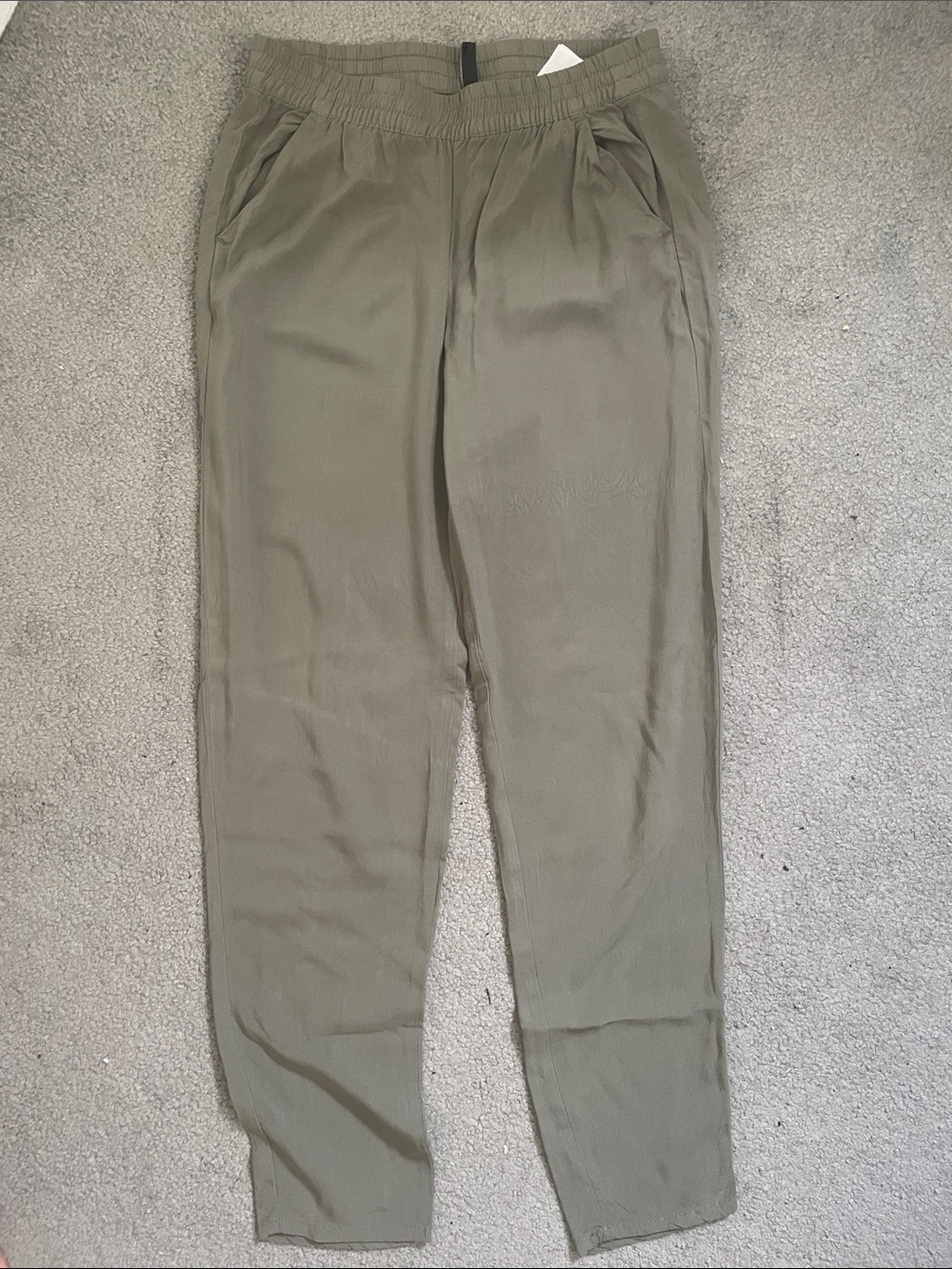 Olive Green Elastic-Waist Casual Pants
